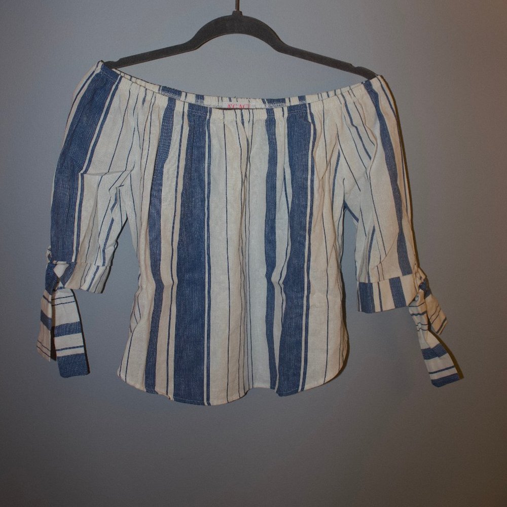Off The Shoulder Blue and White Blouse